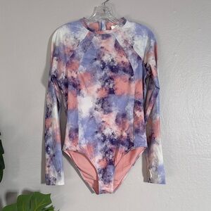 Roxy Tie-Dye Long Sleeve Swimsuit with thumbholes